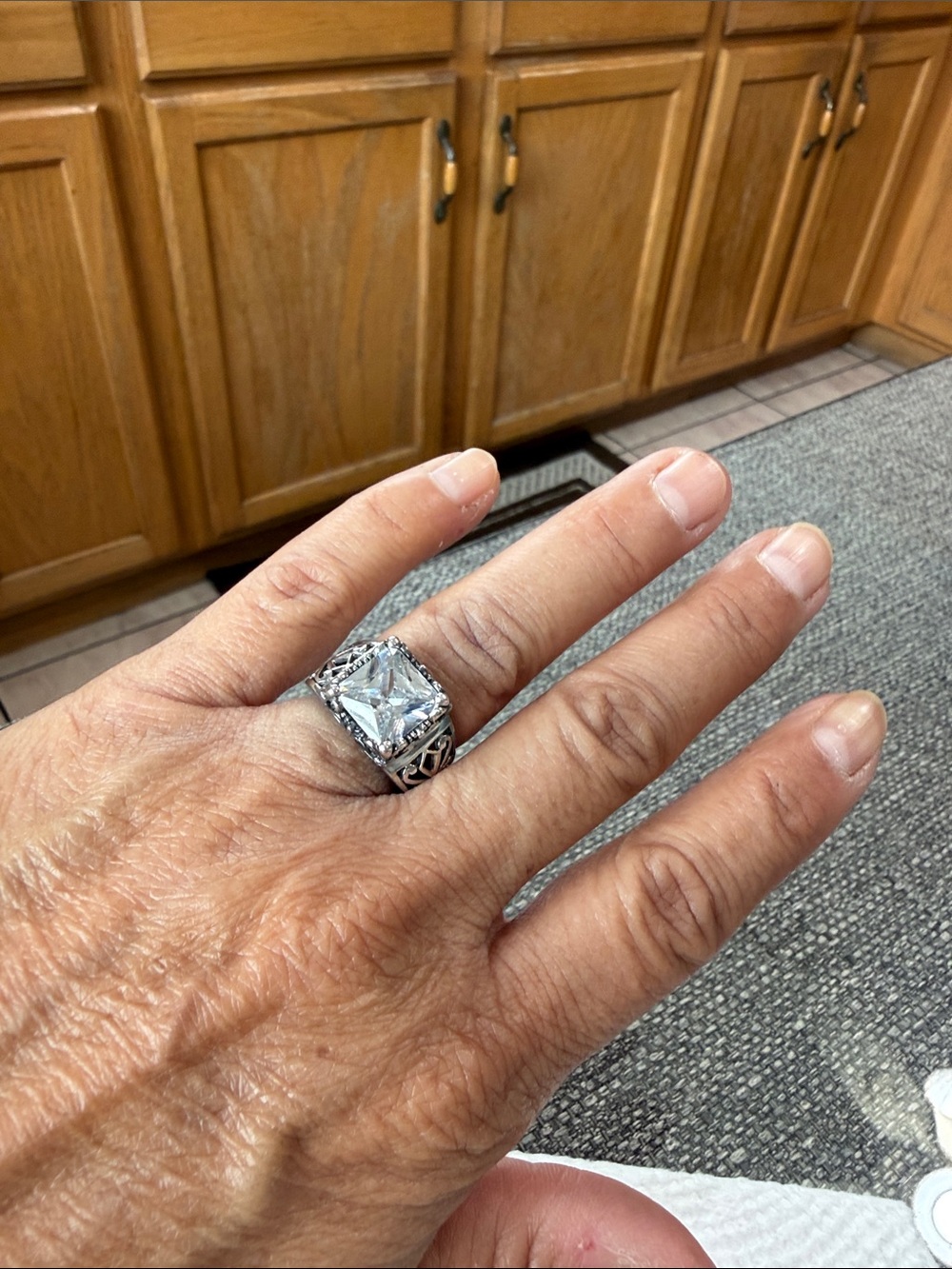 Silpada Silver Tone Square CZ Filigree Statement Ring